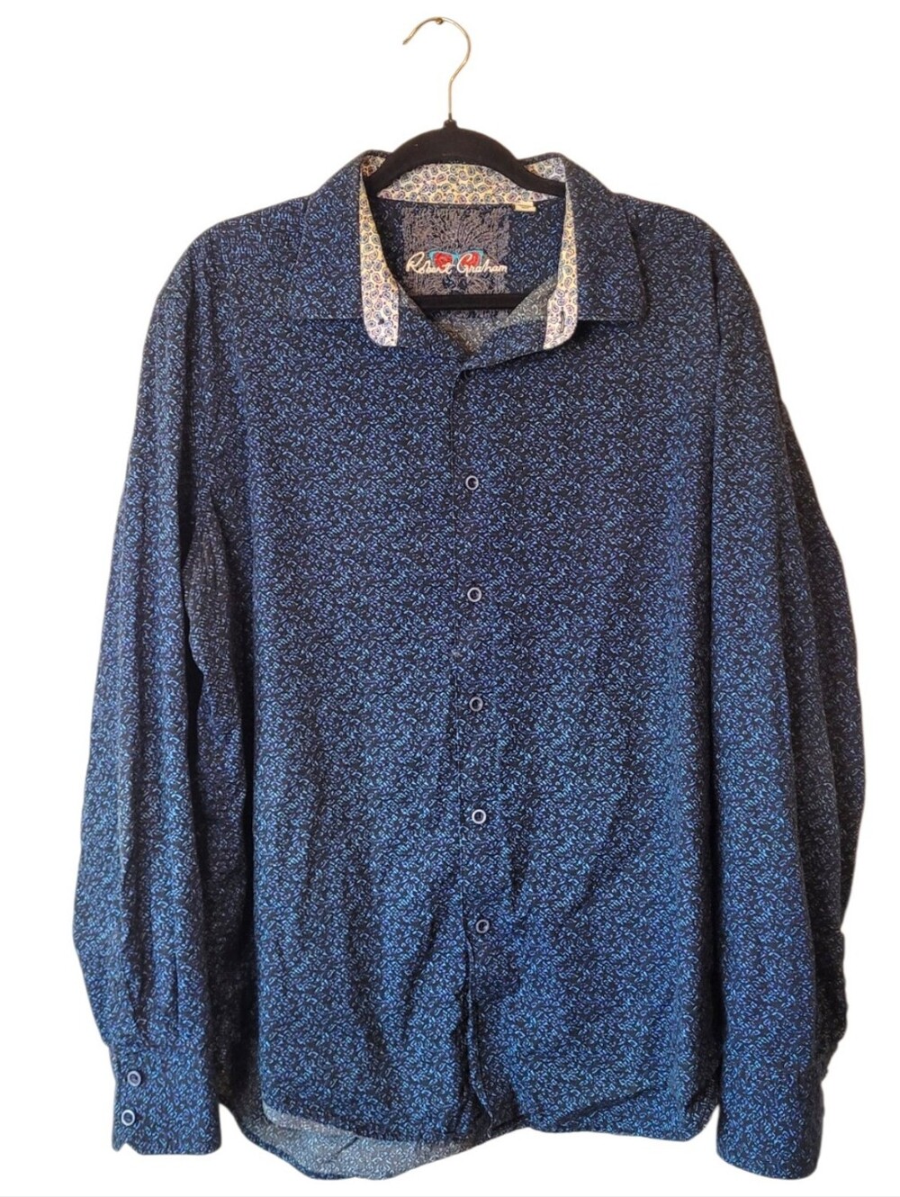 Robert Graham Navy Micro-Abstract Print Long-Sleeve Button-Down Shirt Size 2XL